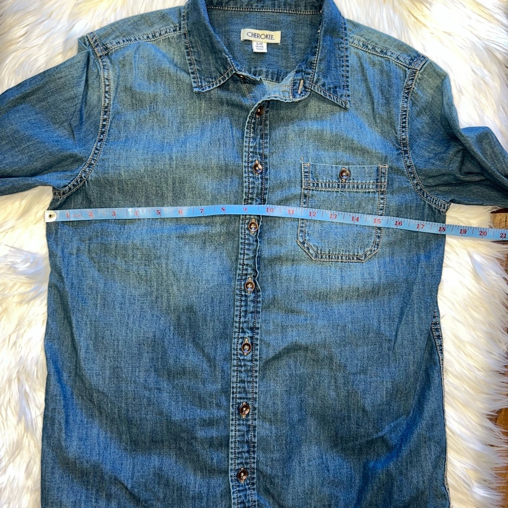 Cherokee Girls 12/14 Long Sleeve Blue Denim Cotton Button Down Shirt - Picture 7 of 7
